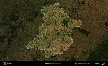 Vendome. Fransa 'nın idari alanı, Ekim 2021' de çekilen Kopernik Nöbetçi karolarından oluşan koyu renkli bir uydu görüntüsü üzerinde vurgulandı ve özetlendi.