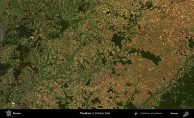 Vendome. Copernicus Sentinel 'in Ekim 2021' de çekilmiş uydu görüntüsü üzerine Fransa 'nın idari bölgesi.