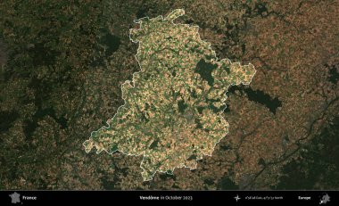 Vendome. Fransa 'nın idari alanı, Ekim 2023' te çekilen Kopernik Nöbetçi karolarından oluşan koyu renkli bir uydu görüntüsü üzerinde vurgulandı ve özetlendi.