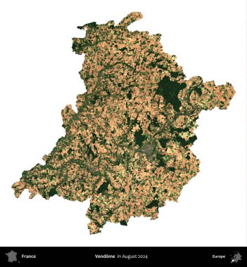 Vendome. Fransa 'nın idari bölgesi, Ağustos 2024' te çekilen Kopernik Nöbetçi karolarından oluşan bir uydu görüntüsüyle beyaza izole edildi.