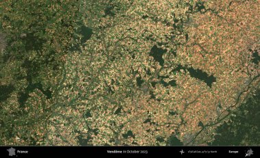 Vendome. Copernicus Sentinel 'in Ekim 2023' te çekilmiş uydu görüntüsü üzerine Fransa 'nın idari bölgesi.