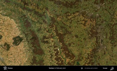 Verdun. Copernicus Sentinel 'in Şubat 2021' de çekilmiş uydu görüntüsü üzerine Fransa 'nın idari bölgesi.