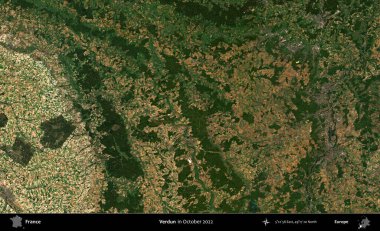 Verdun. Copernicus Sentinel 'in Ekim 2022' de çekilmiş uydu görüntüsü üzerine Fransa 'nın idari bölgesi.
