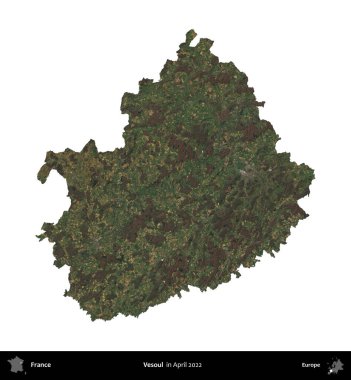 Vesoul. Fransa 'nın idari bölgesi, Nisan 2022' de çekilen Kopernik Nöbetçi karolarından oluşan bir uydu görüntüsüyle beyaza izole edildi.