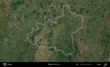 Vichy. Copernicus Sentinel 'in Temmuz 2022' de çekilen uydu görüntüsünde Fransa 'nın idari bölgesinin ana hatları belirlendi.