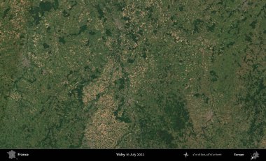 Vichy. Copernicus Sentinel 'in Temmuz 2022' de çekilmiş uydu görüntüsü üzerine Fransa 'nın idari bölgesi.