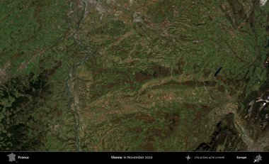 Vienne. Copernicus Sentinel 'in Kasım 2020' de çekilmiş uydu görüntüsü üzerine Fransa 'nın idari bölgesi.
