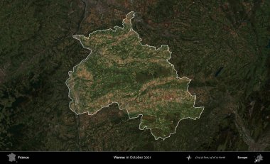 Vienne. Fransa 'nın idari alanı, Ekim 2021' de çekilen Kopernik Nöbetçi karolarından oluşan koyu renkli bir uydu görüntüsü üzerinde vurgulandı ve özetlendi.