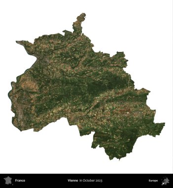 Vienne. Fransa 'nın idari bölgesi, Ekim 2023' te çekilen Kopernik Nöbetçi karolarından oluşan bir uydu görüntüsüyle beyaza izole edildi.