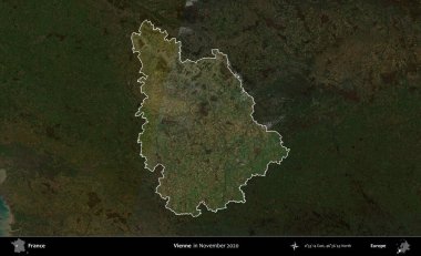 Vienne. Fransa 'nın idari alanı, Kopernik Sentinel' in Kasım 2020 'de çekilmiş koyu renkli bir uydu görüntüsüyle vurgulandı ve özetlendi.