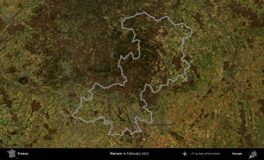 Vierzon. Copernicus Sentinel 'in Şubat 2022' de çekilen uydu görüntüsünde Fransa 'nın idari bölgesinin ana hatları belirlendi.