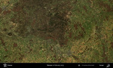 Vierzon. Copernicus Sentinel 'in Şubat 2023' te çekilmiş uydu görüntüsü üzerine Fransa 'nın idari bölgesi.