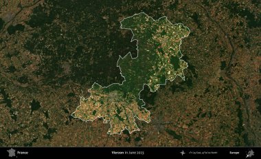 Vierzon. Fransa 'nın idari alanı, Haziran 2023' te çekilen Kopernik Nöbetçi karolarından oluşan koyu renkli bir uydu görüntüsüyle vurgulandı ve özetlendi.