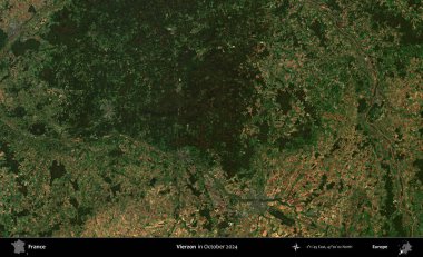 Vierzon. Copernicus Sentinel 'in Ekim 2024' te çekilmiş uydu görüntüsü üzerine Fransa 'nın idari bölgesi.