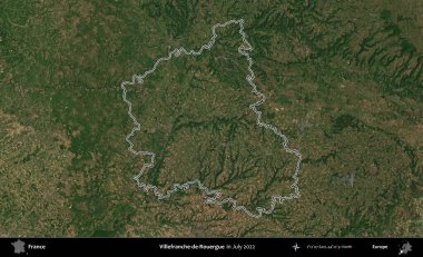 Villefranche-de-Rouergue 'da. Copernicus Sentinel 'in Temmuz 2022' de çekilen uydu görüntüsünde Fransa 'nın idari bölgesinin ana hatları belirlendi.