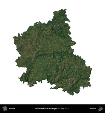 Villefranche-de-Rouergue 'da. Fransa 'nın idari bölgesi, Temmuz 2024' te çekilen Kopernik Nöbetçi karolarından oluşan bir uydu görüntüsü ile beyaza izole edildi.