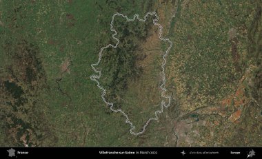 Villefranche-sur-Saone. Mart 2022 'de çekilen Copernicus Sentinel karolarından oluşan bir uydu görüntüsünde Fransa' nın idari bölgesinin ana hatları belirlendi.