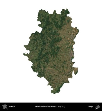 Villefranche-sur-Saone. Fransa 'nın idari bölgesi, Temmuz 2023' te çekilen Kopernik Nöbetçi karolarından oluşan uydu görüntüsüyle beyaza izole edildi.