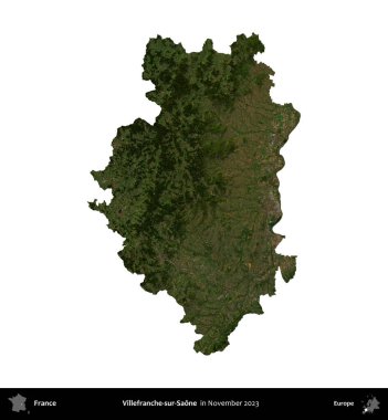 Villefranche-sur-Saone. Fransa 'nın idari bölgesi, Kasım 2023' te çekilen Kopernik Nöbetçi Fayanslarından oluşan bir uydu görüntüsüyle beyaza izole edildi.