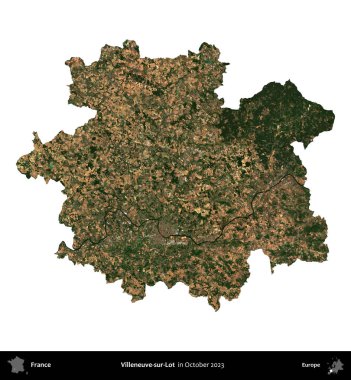 Villeneuve-sur-Lot. Fransa 'nın idari bölgesi, Ekim 2023' te çekilen Kopernik Nöbetçi karolarından oluşan bir uydu görüntüsüyle beyaza izole edildi.
