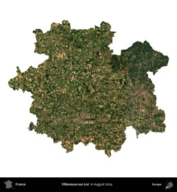 Villeneuve-sur-Lot. Fransa 'nın idari bölgesi, Ağustos 2024' te çekilen Kopernik Nöbetçi karolarından oluşan bir uydu görüntüsüyle beyaza izole edildi.