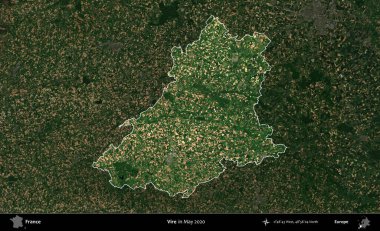 Vire. Fransa 'nın idari alanı, Mayıs 2020' de çekilen Kopernik Nöbetçi karolarından oluşan koyu renkli bir uydu görüntüsü üzerinde vurgulandı ve özetlendi.
