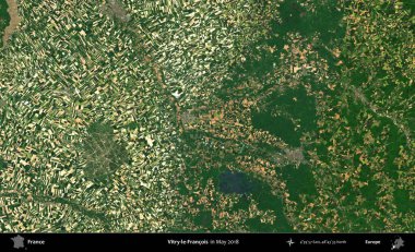 Vitry-le-Francois. Copernicus Sentinel 'in Mayıs 2018' de çekilmiş uydu görüntüsü üzerine Fransa 'nın idari bölgesi.