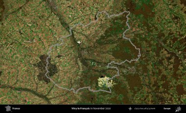 Vitry-le-Francois. Copernicus Sentinel 'in Kasım 2020' de çekilen uydu görüntüsünde Fransa 'nın idari bölgesinin ana hatları belirlendi.