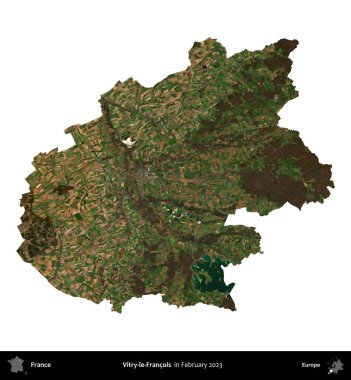 Vitry-le-Francois. Fransa 'nın idari bölgesi, Şubat 2023' te çekilen Kopernik Nöbetçi karolarından oluşan bir uydu görüntüsüyle beyaza izole edildi.