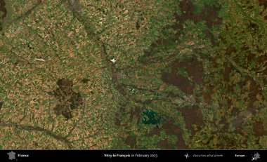 Vitry-le-Francois. Copernicus Sentinel 'in Şubat 2023' te çekilmiş uydu görüntüsü üzerine Fransa 'nın idari bölgesi.