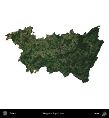 Vosges. Fransa 'nın idari bölgesi, Ağustos 2024' te çekilen Kopernik Nöbetçi karolarından oluşan bir uydu görüntüsüyle beyaza izole edildi.