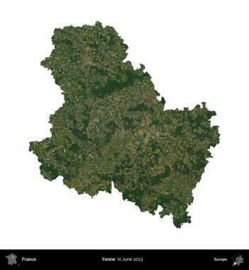 Yonne. Fransa 'nın idari bölgesi, Haziran 2023' te çekilen Kopernik Nöbetçi karolarından oluşan bir uydu görüntüsüyle beyaza izole edildi.