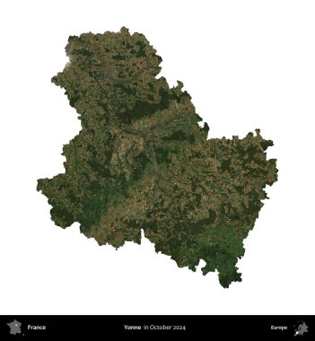 Yonne. Fransa 'nın idari bölgesi, Ekim 2024' te çekilen Kopernik Nöbetçi karolarından oluşan uydu görüntüsüyle beyaza izole edildi.