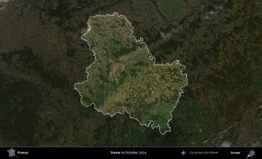 Yonne. Fransa 'nın idari alanı, Ekim 2024' te çekilen Kopernik Nöbetçi karolarından oluşan koyu renkli bir uydu görüntüsü üzerinde vurgulandı ve özetlendi.