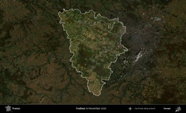 Yvelines. Fransa 'nın idari alanı, Kopernik Sentinel' in Kasım 2020 'de çekilmiş koyu renkli bir uydu görüntüsüyle vurgulandı ve özetlendi.