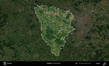 Yvelines. Fransa 'nın idari alanı, Haziran 2023' te çekilen Kopernik Nöbetçi karolarından oluşan koyu renkli bir uydu görüntüsüyle vurgulandı ve özetlendi.