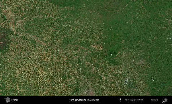 Tarn-et-Garonne. Mayıs 2024 'te Copernicus Sentinel karolarından oluşan bir uydu görüntüsü üzerine Fransa' nın idari bölgesi