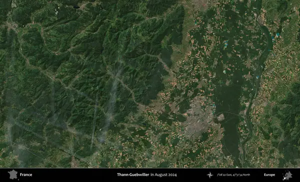 Thann-Guebwiller. Copernicus Sentinel 'in Ağustos 2024' te çekilmiş uydu görüntüsü üzerine Fransa 'nın idari bölgesi.