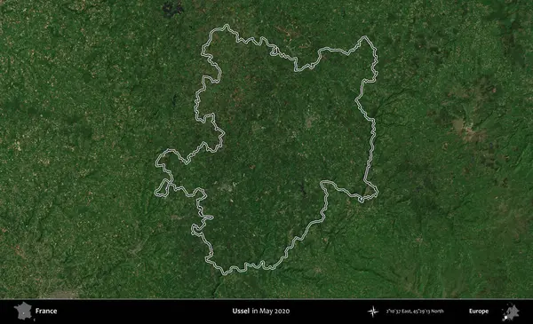 Ussel. Mayıs 2020 'de çekilen Copernicus Sentinel karolarından oluşan bir uydu görüntüsünde Fransa' nın idari bölgesinin ana hatları belirlendi.