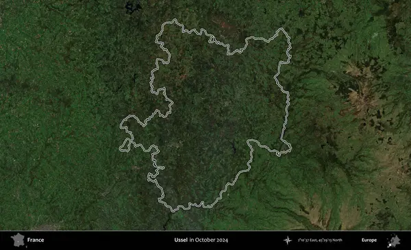 Ussel. Copernicus Sentinel 'in Ekim 2024' te çekilen uydu görüntüsünde Fransa 'nın idari bölgesinin ana hatlarını çizdim.