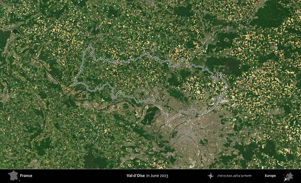 Val-d'Oise. Haziran 2023 'te çekilen Copernicus Sentinel karolarından oluşan bir uydu görüntüsünde Fransa' nın idari bölgesinin ana hatları belirlendi.