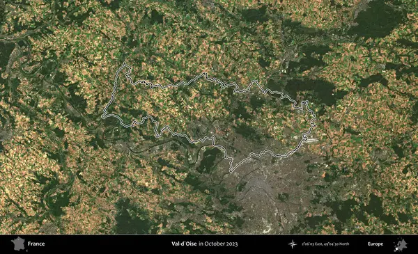 Val-d'Oise. Copernicus Sentinel 'in Ekim 2023' te çekilen uydu görüntüsünde Fransa 'nın idari bölgesinin ana hatları belirlendi.