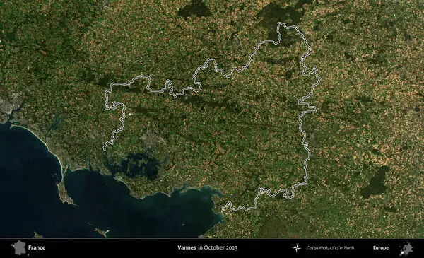 Vannes. Copernicus Sentinel 'in Ekim 2023' te çekilen uydu görüntüsünde Fransa 'nın idari bölgesinin ana hatları belirlendi.