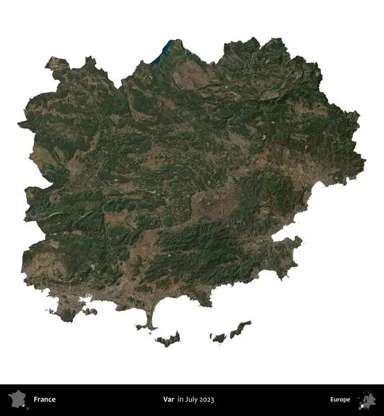 Var. Fransa 'nın idari bölgesi, Temmuz 2023' te çekilen Kopernik Nöbetçi karolarından oluşan uydu görüntüsüyle beyaza izole edildi.