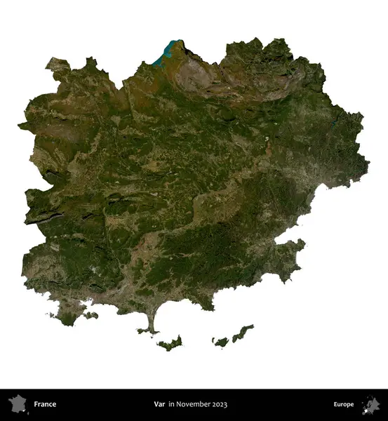 Var. Fransa 'nın idari bölgesi, Kasım 2023' te çekilen Kopernik Nöbetçi Fayanslarından oluşan bir uydu görüntüsüyle beyaza izole edildi.