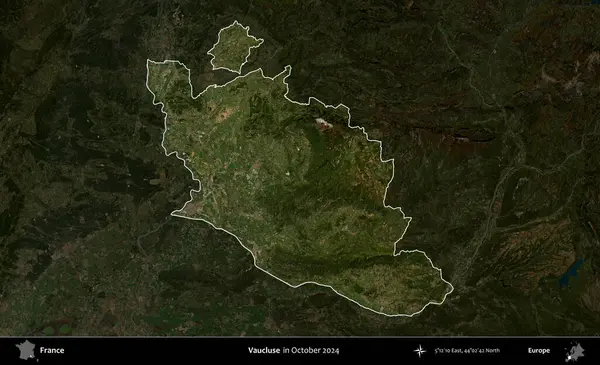 Vaucluse. Fransa 'nın idari alanı, Ekim 2024' te çekilen Kopernik Nöbetçi karolarından oluşan koyu renkli bir uydu görüntüsü üzerinde vurgulandı ve özetlendi.