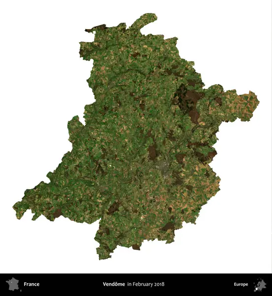 Vendome. Fransa 'nın idari bölgesi, Şubat 2018' de çekilen Kopernik Nöbetçi karolarından oluşan uydu görüntüsüyle beyaza izole edildi.