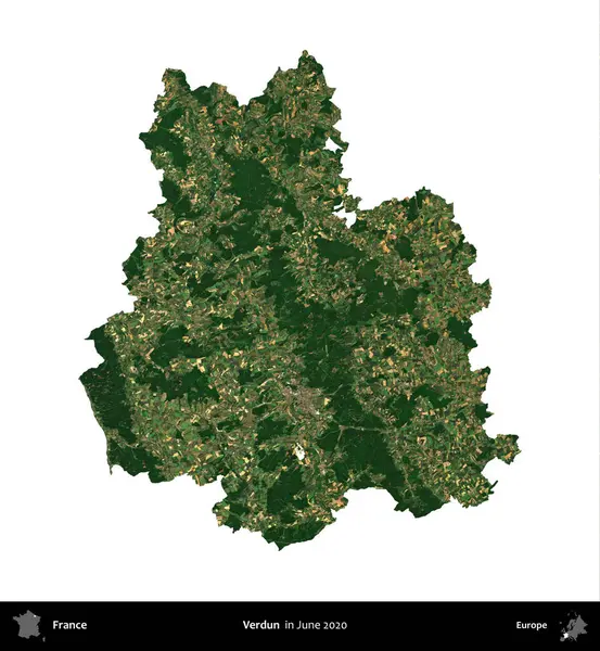 Verdun. Fransa 'nın idari bölgesi, Haziran 2020' de çekilen Kopernik Nöbetçi karolarından oluşan bir uydu görüntüsüyle beyaza izole edildi.