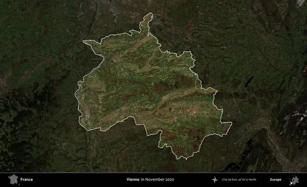 Vienne. Fransa 'nın idari alanı, Kopernik Sentinel' in Kasım 2020 'de çekilmiş koyu renkli bir uydu görüntüsüyle vurgulandı ve özetlendi.
