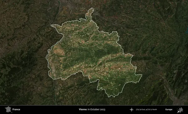Vienne. Fransa 'nın idari alanı, Ekim 2023' te çekilen Kopernik Nöbetçi karolarından oluşan koyu renkli bir uydu görüntüsü üzerinde vurgulandı ve özetlendi.